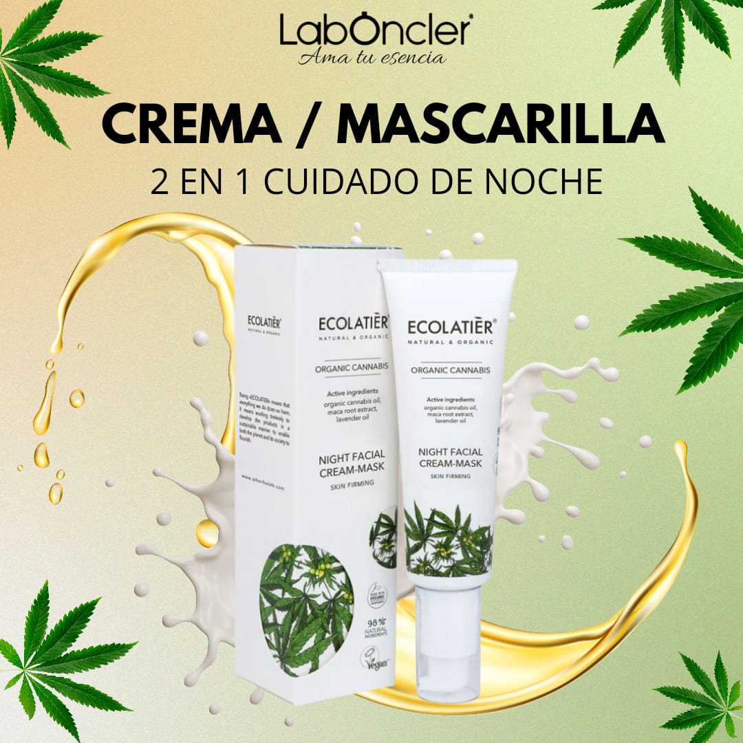 ECOLATIER - Crema-mascarilla facial de noche Reafirmante Cannabis Ecológico